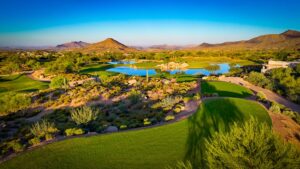 a shot of the island green at cochise golf course at desert mountain club in scottsdale arizona